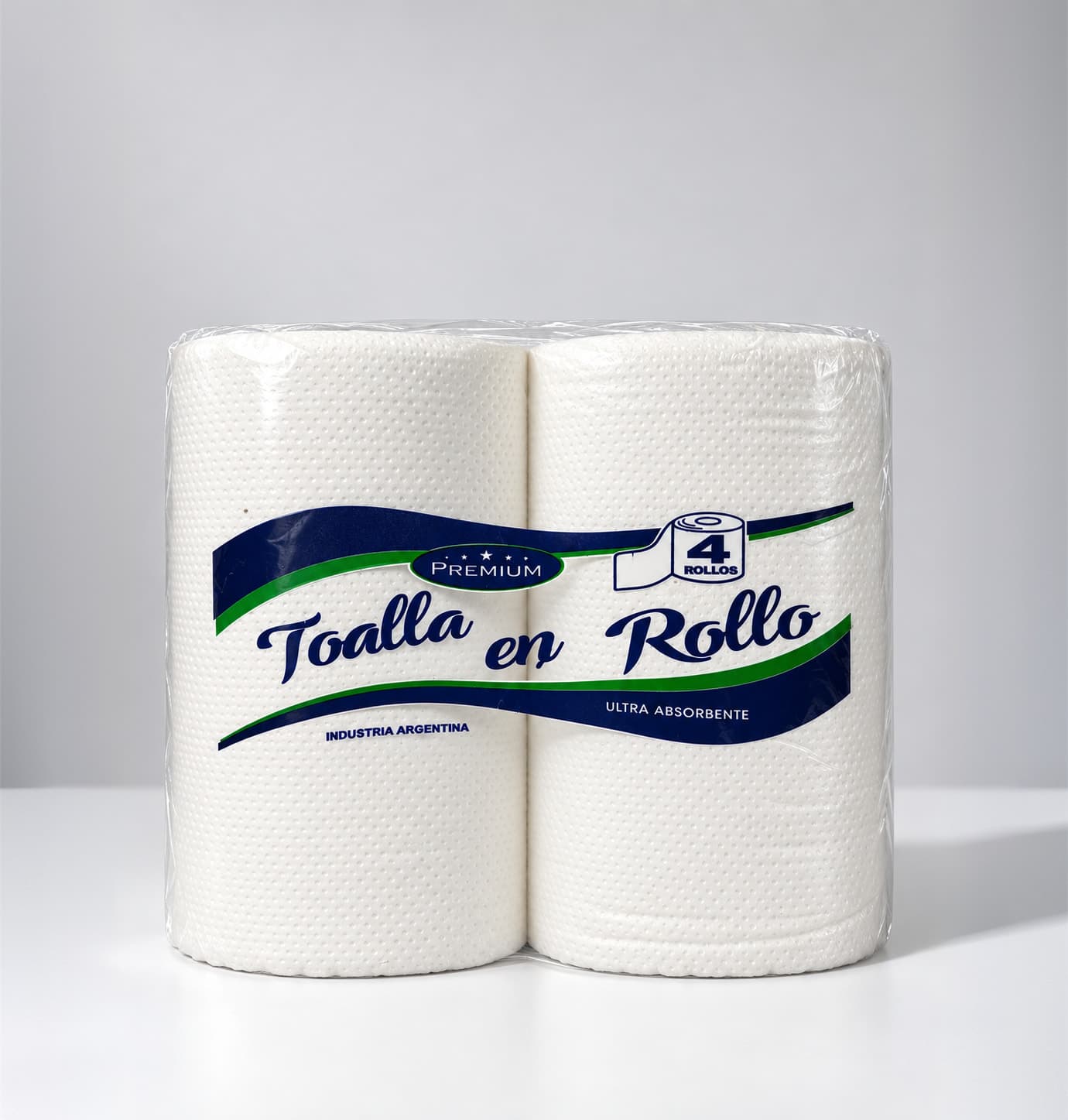 Toalla en rollo blanco premium, pack de 4 unidades